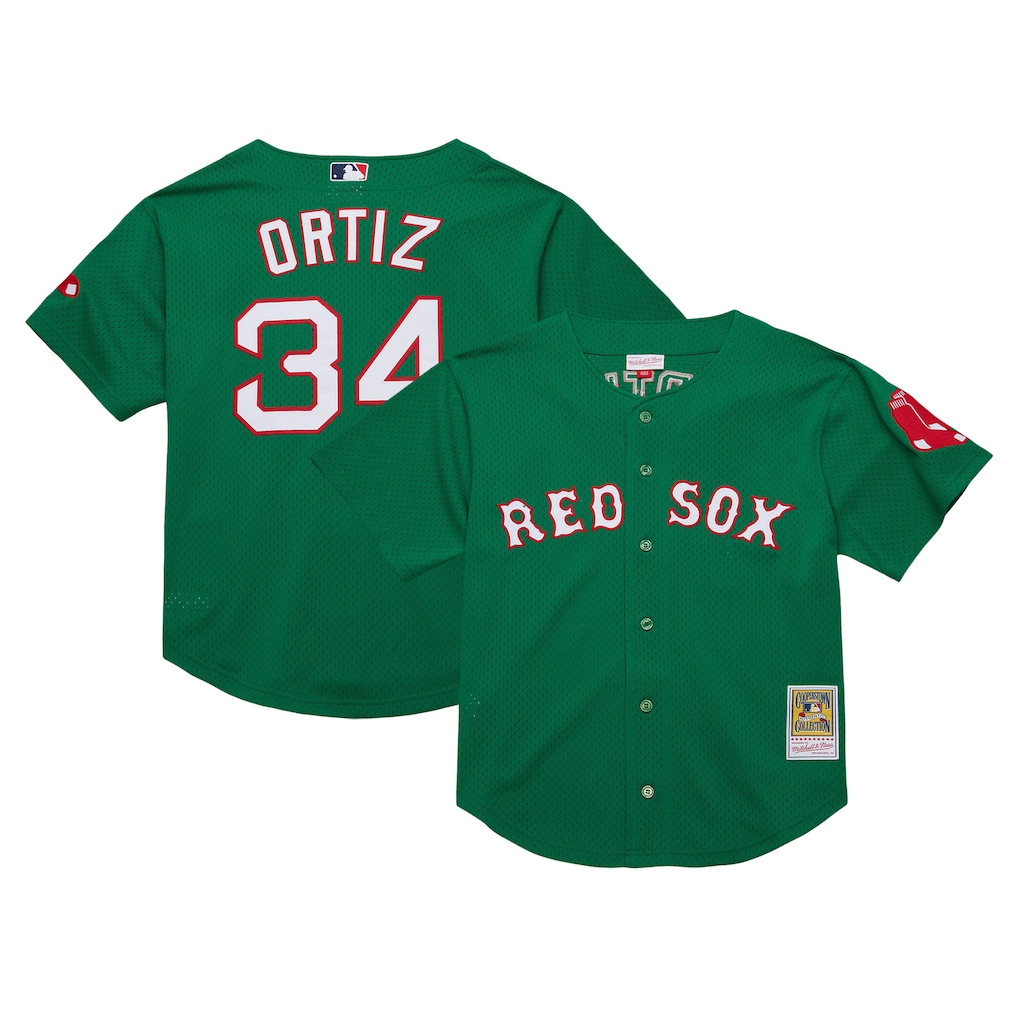 David Ortiz Boston Red Sox Mitchell & Ness Youth Cooperstown Collection Mesh Batting Practice Jersey - Green