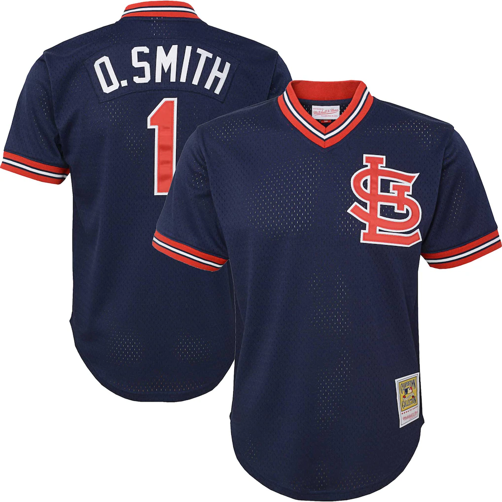 Ozzie Smith St. Louis Cardinals Mitchell & Ness Youth Cooperstown Collection Mesh Batting Practice Jersey - Navy
