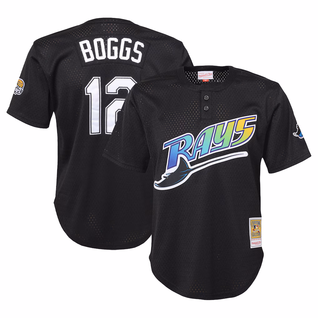 Wade Boggs Tampa Bay Rays Mitchell & Ness Youth Cooperstown Collection Mesh Batting Practice Jersey - Black